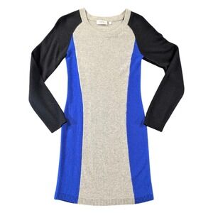 Firth Women S Gray Blue Black Colorblock Wool Cashmere Sweater Dress Long Sleeve